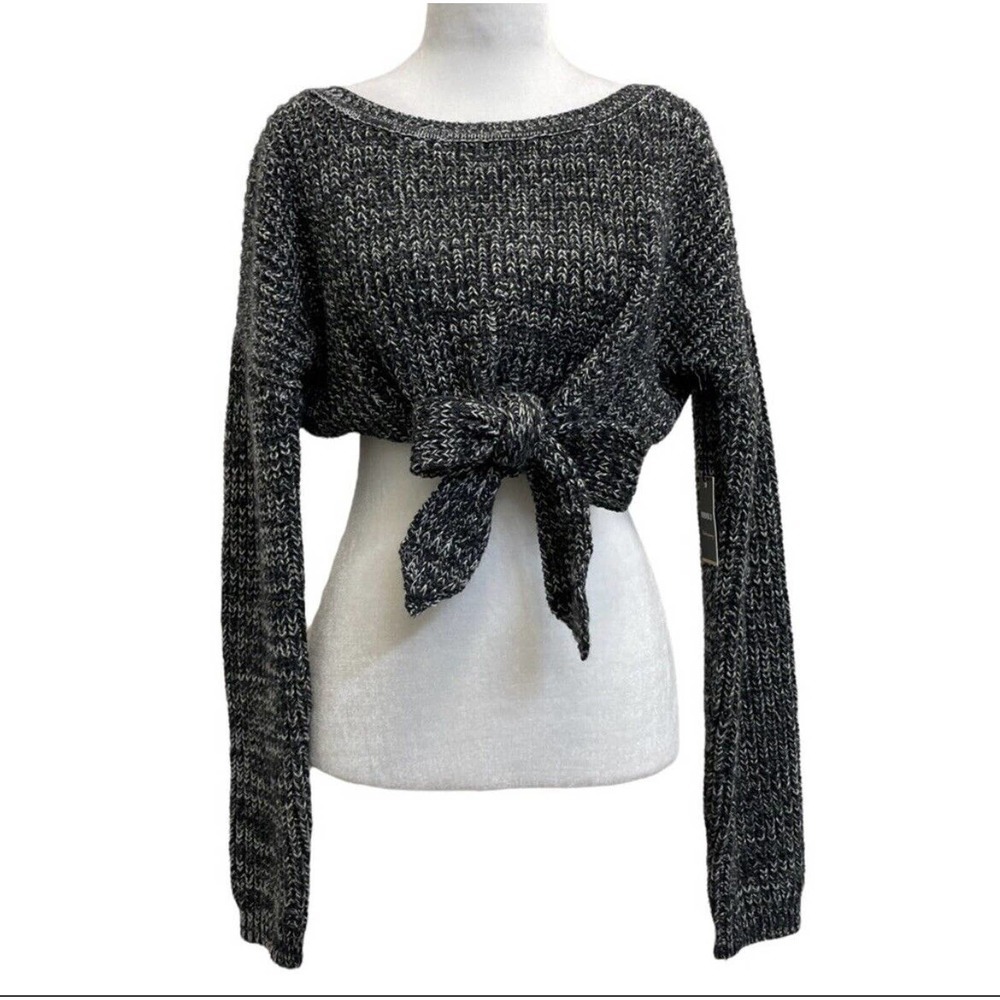 Forever 21 Charcoal Gray Metallic Knit Crop Pullover Sweater